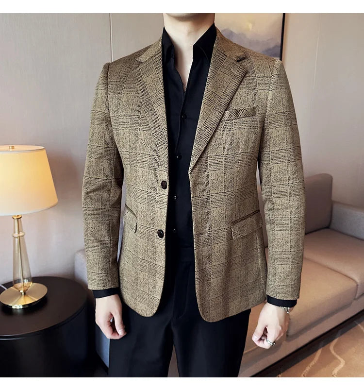 Men's British Style Fashionable Luxury Suit Jacket High-quality Plaid Slim Fit Business Social Blazer Wedding Dress Party Jacket