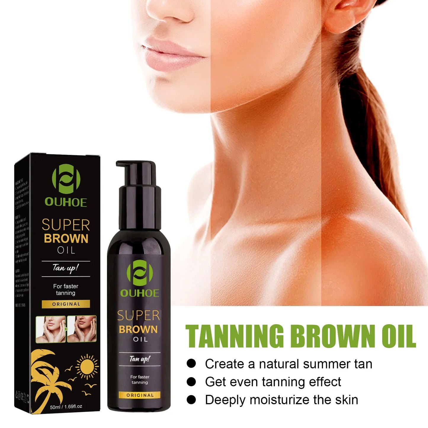 Shine Tanning Oil Sunless Self Tanning Body Bronzer Summer Beach Sexy Solarium Powerful Natural Tanning Boosting Oil 50ml