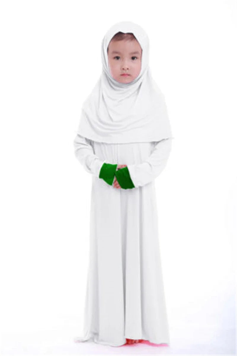 Muslim Kids Girls Prayer Dress Hijab Abaya Robe Arab Dubai Children Ramadan Kaftan Headscarf Islamic Eid Party Gown