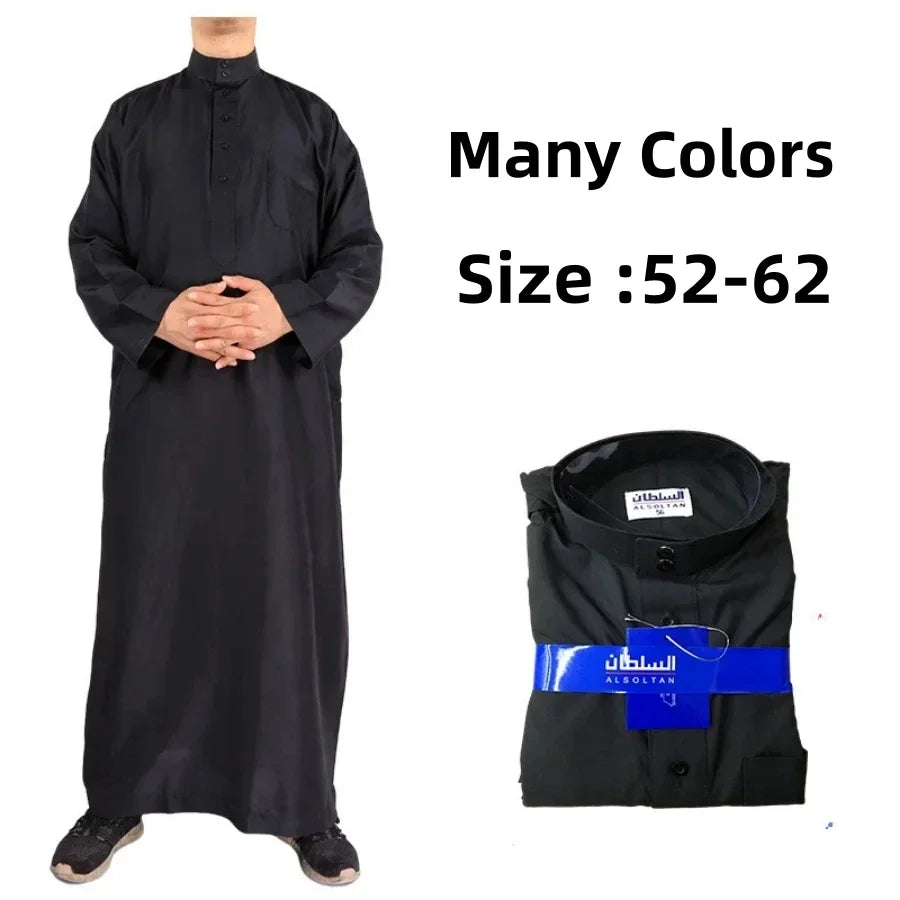 Solid Muslim Fashion Men Robe Kaftan Abaya Pakistan Jubba Men Bonnet Homme Musulman Arabic Islamic Clothing Qamis Homme Musulman