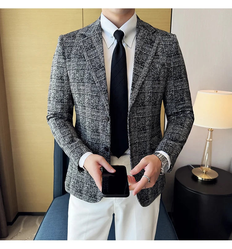 Men's British Style Fashionable Luxury Suit Jacket High-quality Plaid Slim Fit Business Social Blazer Wedding Dress Party Jacket