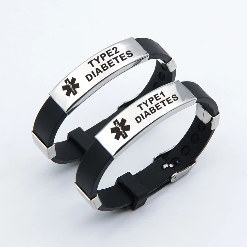 Stainless Steel Engravable Medical Alert Bracelets Diabetes Epilepsy Alzheimer's Allergy Women Men Silicone Bracelet Jewelry