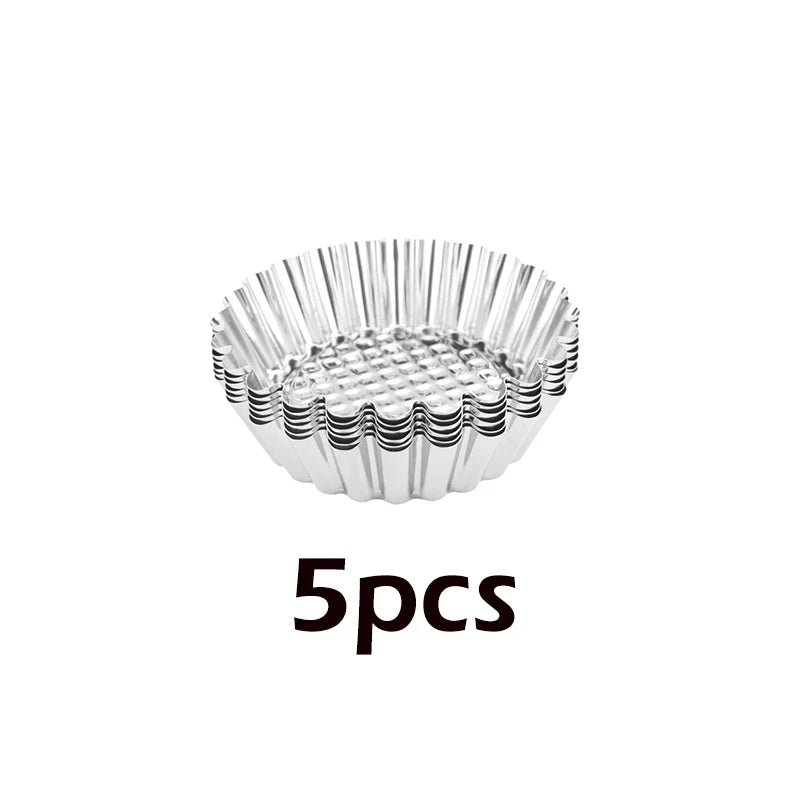 5/10Pcs Nonstick Ripple Egg Tart Mold Flower Shape Reusable Stainless Steel Cupcake Muffin Cake Mold Baking Cup Tartlets Pan