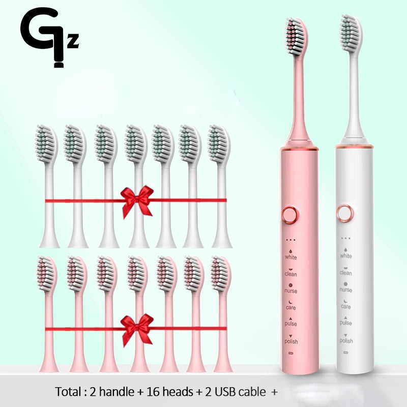 GeZhou Rechargeable Sonic Electric Toothbrush IPX7 Waterproof Toothbrush for children 18 Mode Travel Toothbrush 16 Brush Heads