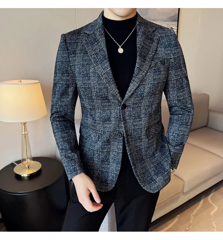 Men's British Style Fashionable Luxury Suit Jacket High-quality Plaid Slim Fit Business Social Blazer Wedding Dress Party Jacket