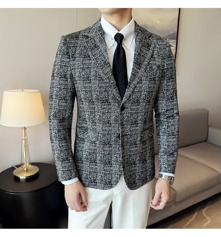 Men's British Style Fashionable Luxury Suit Jacket High-quality Plaid Slim Fit Business Social Blazer Wedding Dress Party Jacket