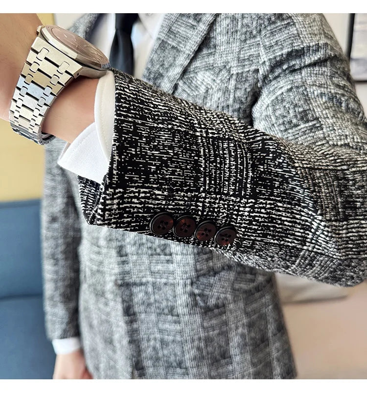 Men's British Style Fashionable Luxury Suit Jacket High-quality Plaid Slim Fit Business Social Blazer Wedding Dress Party Jacket