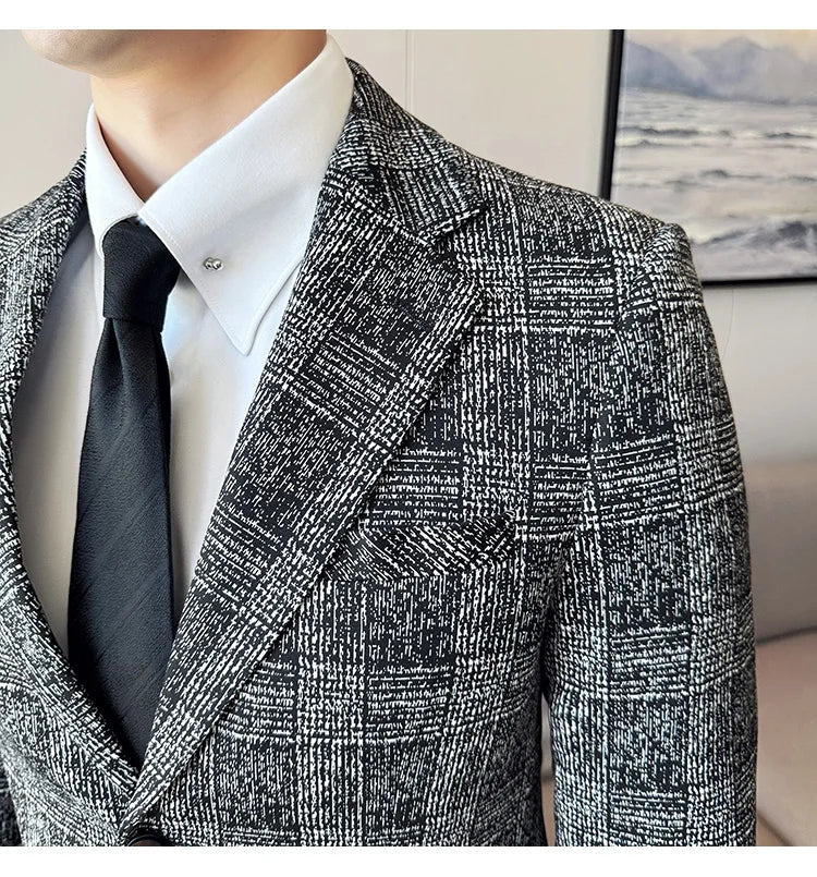 Men's British Style Fashionable Luxury Suit Jacket High-quality Plaid Slim Fit Business Social Blazer Wedding Dress Party Jacket