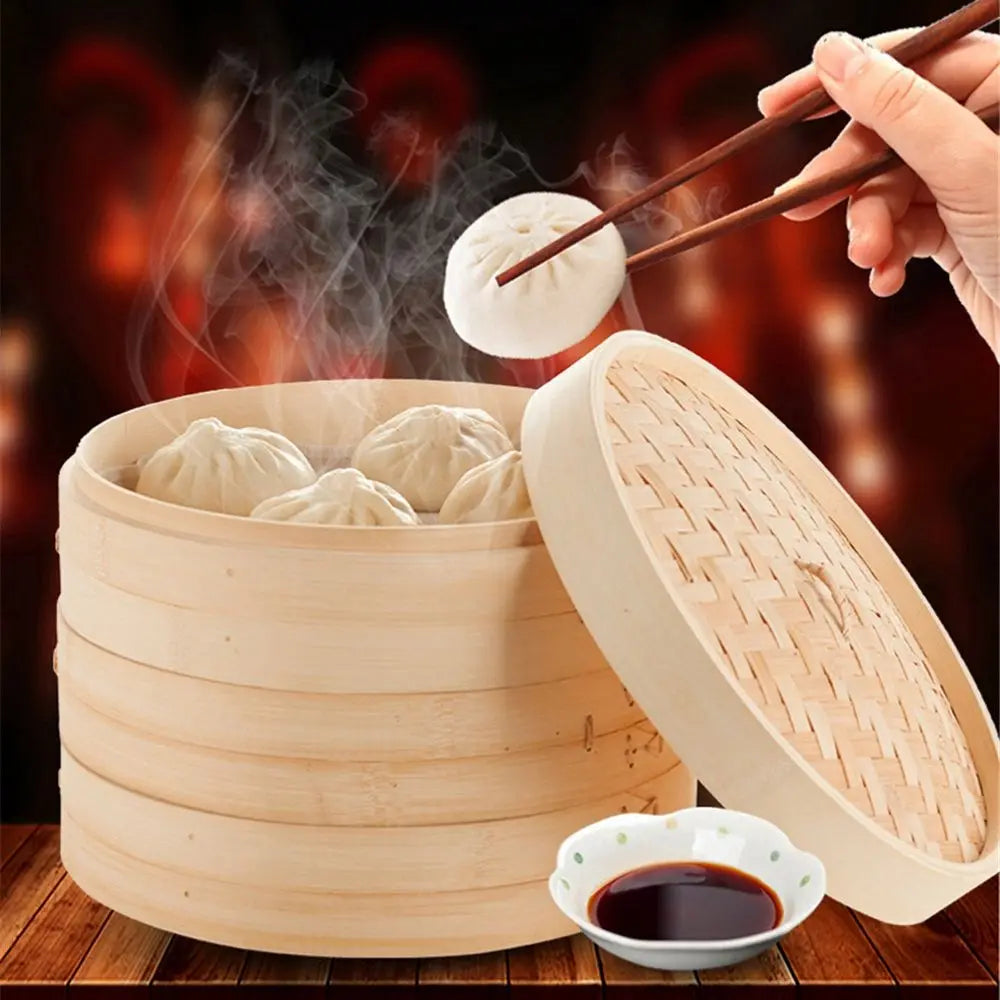 Bamboo Steamer Fish Rice Dumplings Snack Basket Set Heated Steamer Kitchen Cooking Tools 10/15/20cm Steam Pot With Cover Steamer