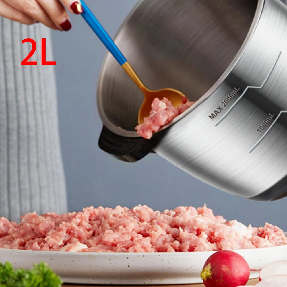 Electric Meat Mincer Grinder Stainless Steel Chopper 2L Food Processor Garlic Mud Maker Blender Large Capacity Kitchen Utensils