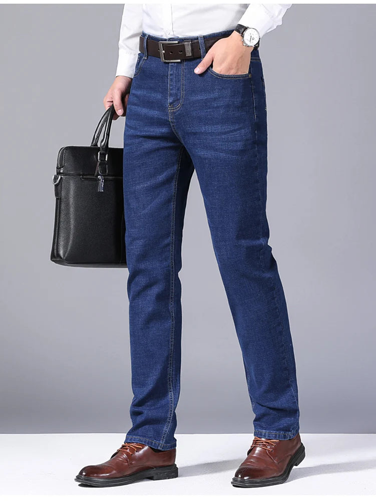 2024 New Stretch Slim Fit Pants Comfortable Soft Business Denim Trousers Male Brand Clothing Men Fashion Straight Jeans 28-40