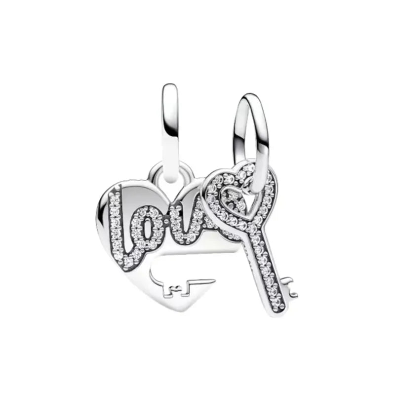 2024 New 925 Silver Plated Mother Daughter Family Love Heart Lock Charm Bead Fit Original Pandora Bracelet For Women DIY Jewelry