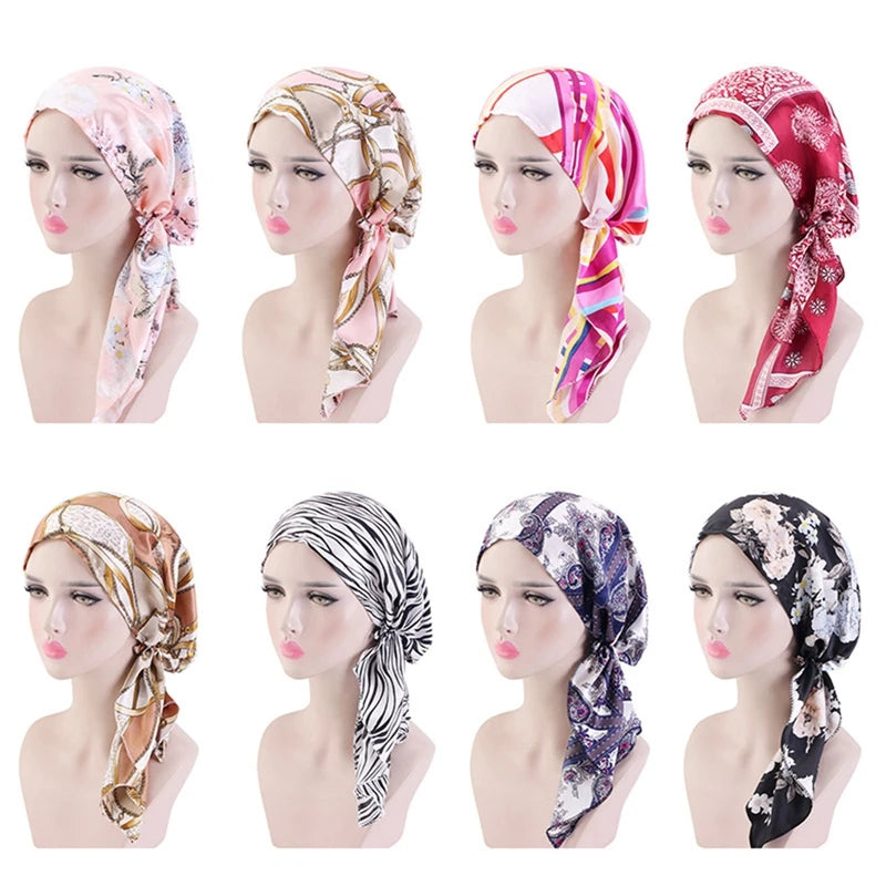 Fashion Pre-Tied Turban Women Chemo Cap Muslim Hijab Inner Caps Hair Loss Cover Beanies Bonnet Tail Headscarf Hat Headwrap Caps