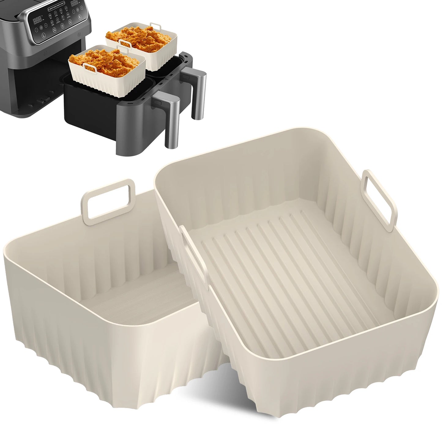 4/2pc Air Fryer Baking Tray Liner Silicone Pot Oven Bake Basket Fried Chicken Pan Pizza Mat Baking Sheet Fruit Veggi Wash Basket