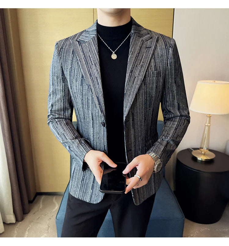 Men's British Style Fashionable Luxury Suit Jacket High-quality Plaid Slim Fit Business Social Blazer Wedding Dress Party Jacket