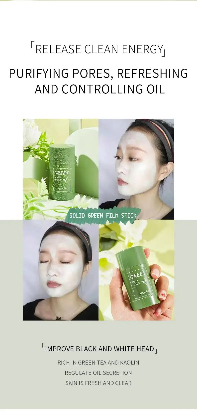 Fast Remove Blackhead Green Tea Solid Mask Clean Stick Mask Facial Dispel Acne Blemish Shrink Pores Oil Control Korean Skin Care