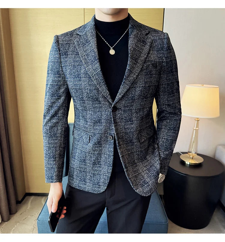 Men's British Style Fashionable Luxury Suit Jacket High-quality Plaid Slim Fit Business Social Blazer Wedding Dress Party Jacket