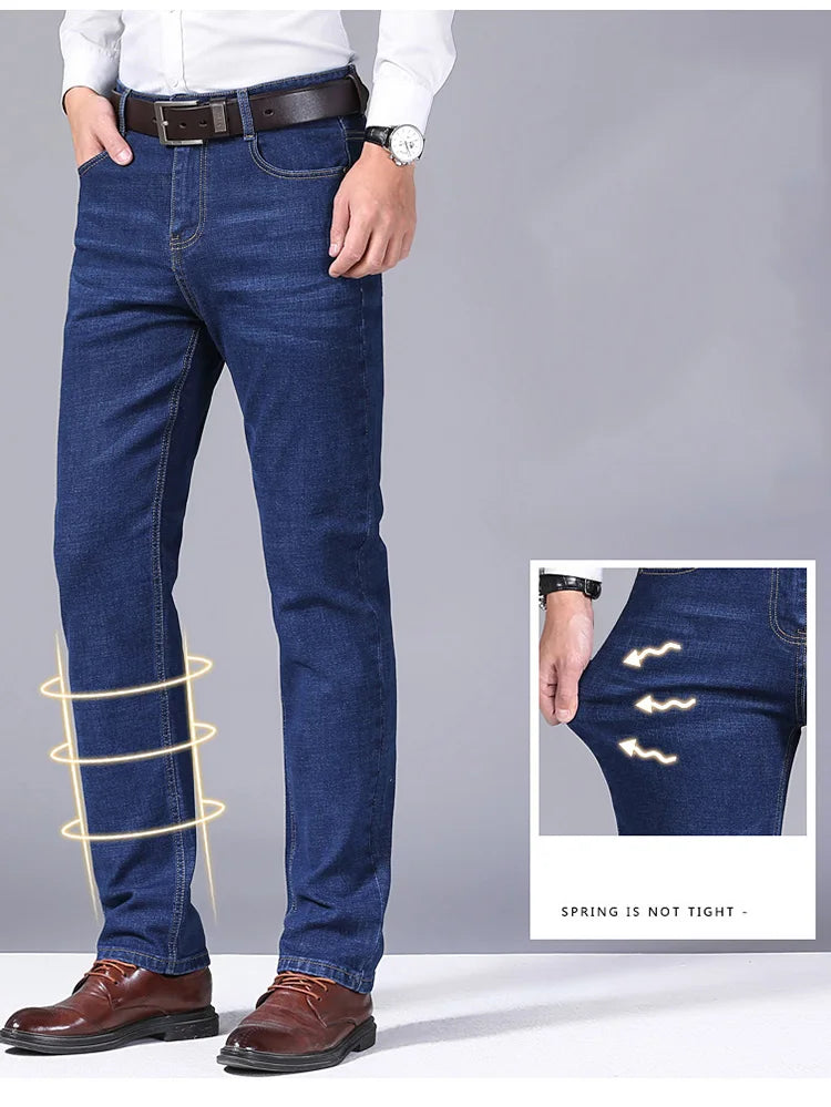 2024 New Stretch Slim Fit Pants Comfortable Soft Business Denim Trousers Male Brand Clothing Men Fashion Straight Jeans 28-40