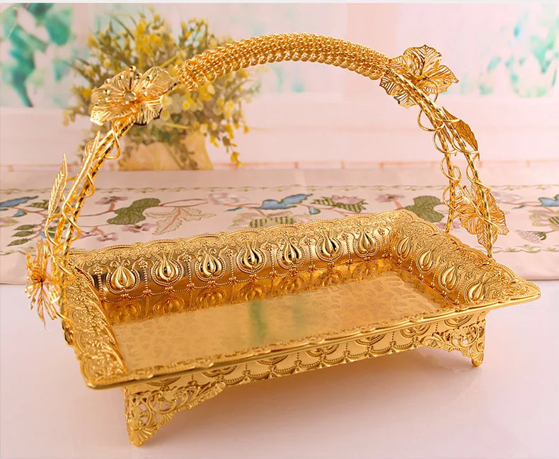 Bread Fruit Food Breakfast Picnic Basket Kitchen Storage Basket European Style Fruit Plate Bread Plate Gold Silver Luxury Fruit