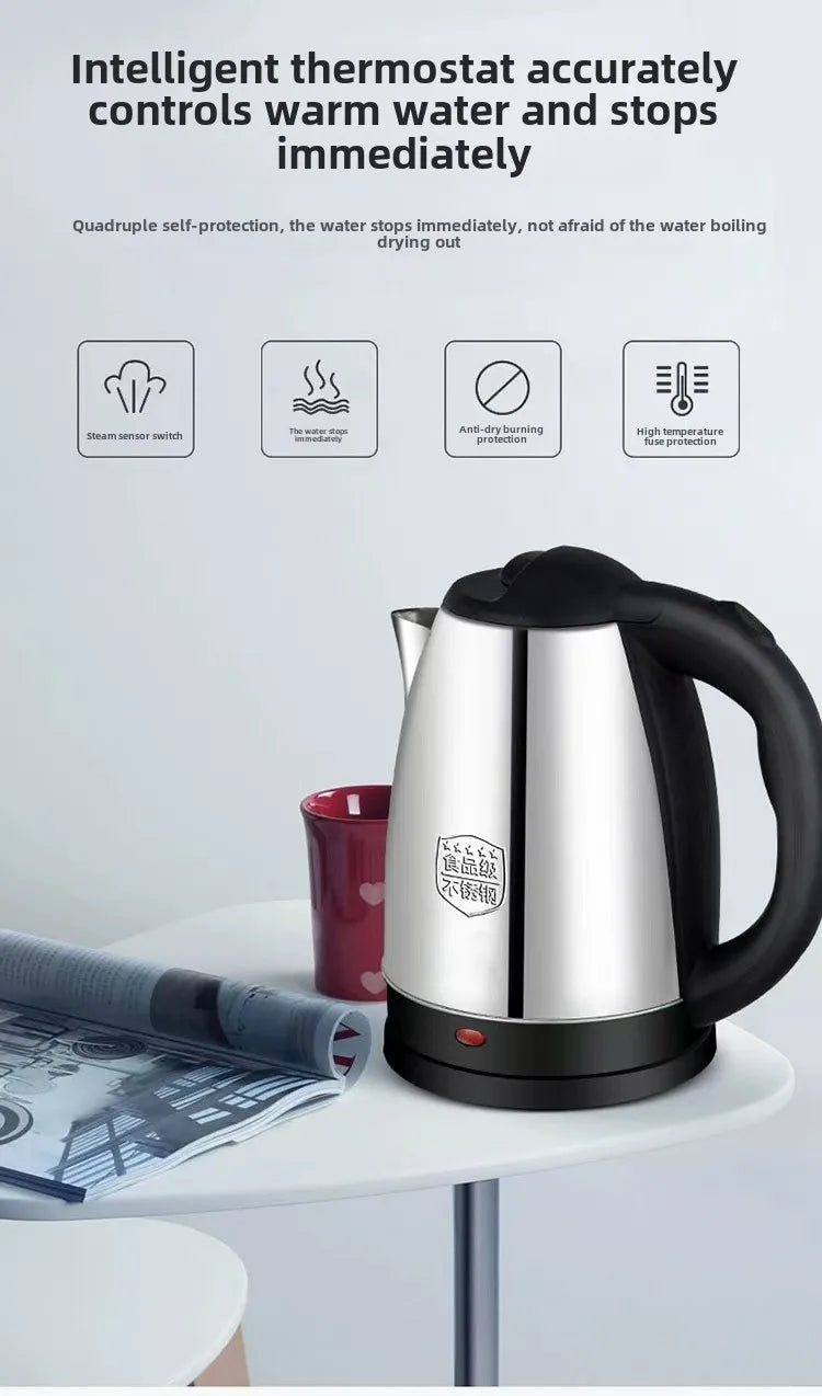 2.0L Stainless Steel Electric Kettle Silver Gray Base Separation Desion Rust-resistant Durable for Home Office During Travel