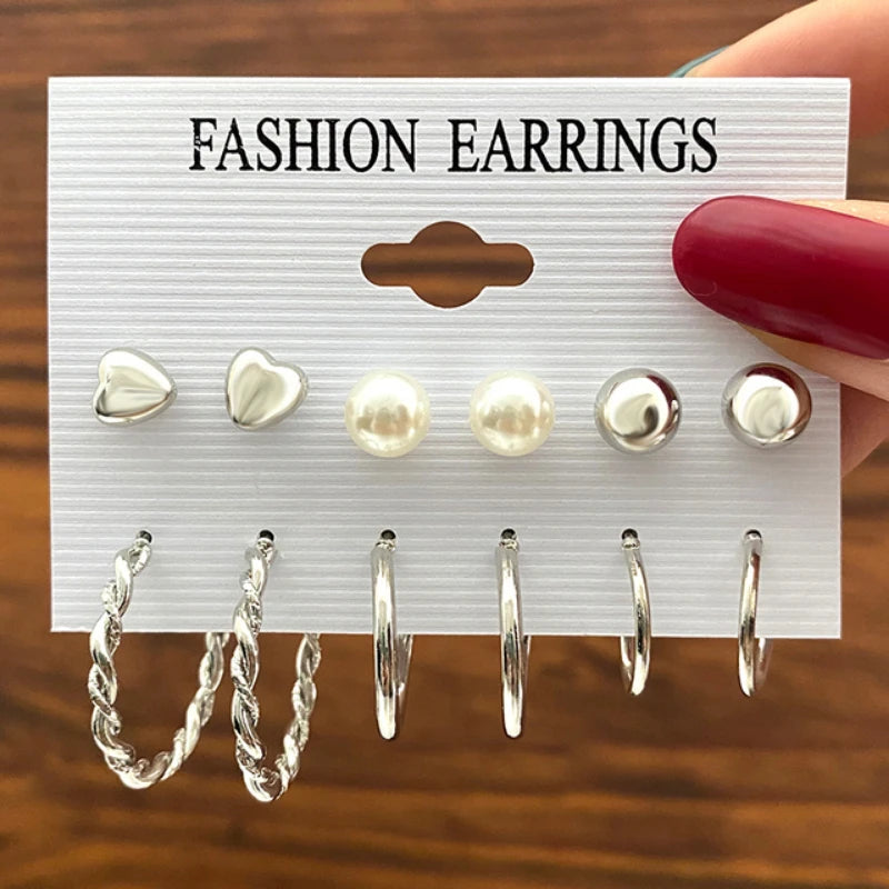 Geometry Pearl Earring Set Heart Leopard For Women Girls Circle Dangle Drop Earring Set Acrylic Metal Square Round Party Jewelry