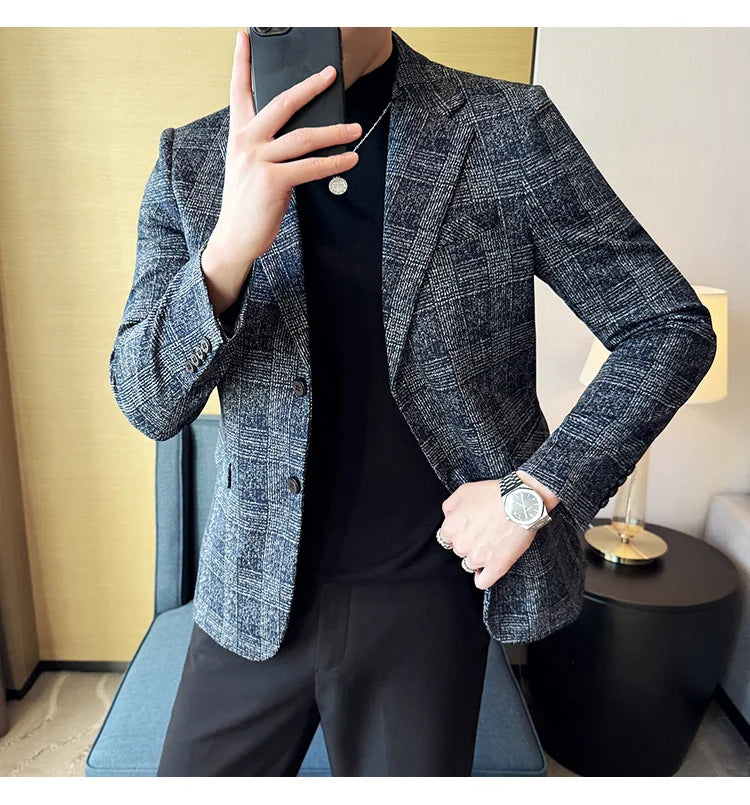 Men's British Style Fashionable Luxury Suit Jacket High-quality Plaid Slim Fit Business Social Blazer Wedding Dress Party Jacket