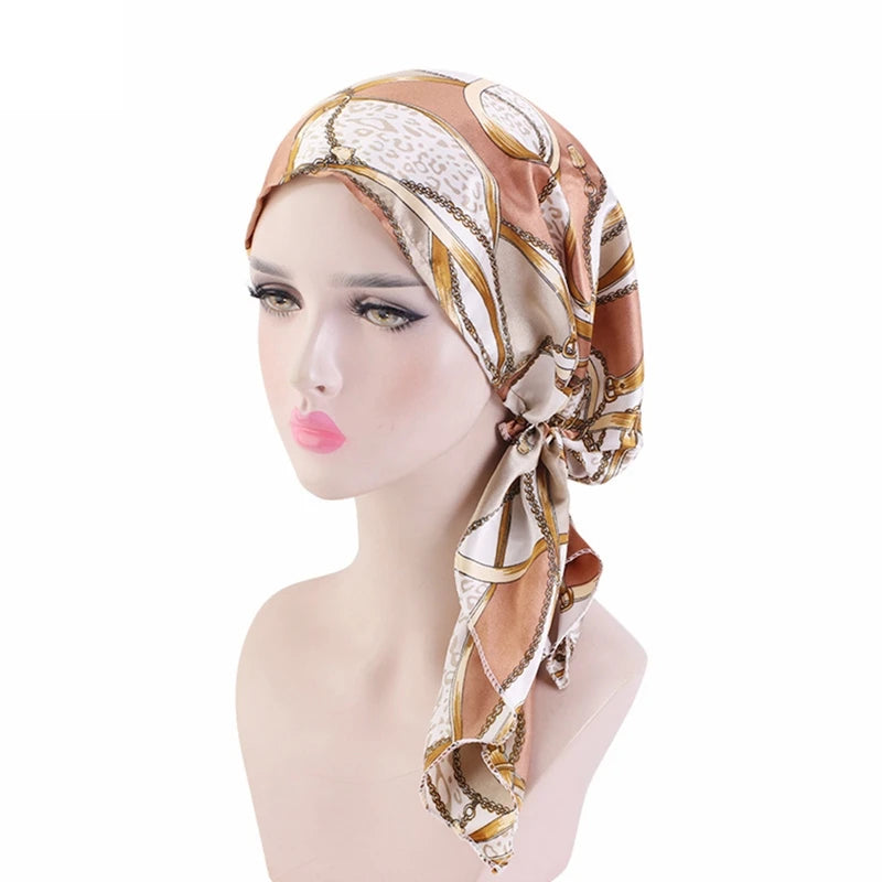 Fashion Pre-Tied Turban Women Chemo Cap Muslim Hijab Inner Caps Hair Loss Cover Beanies Bonnet Tail Headscarf Hat Headwrap Caps