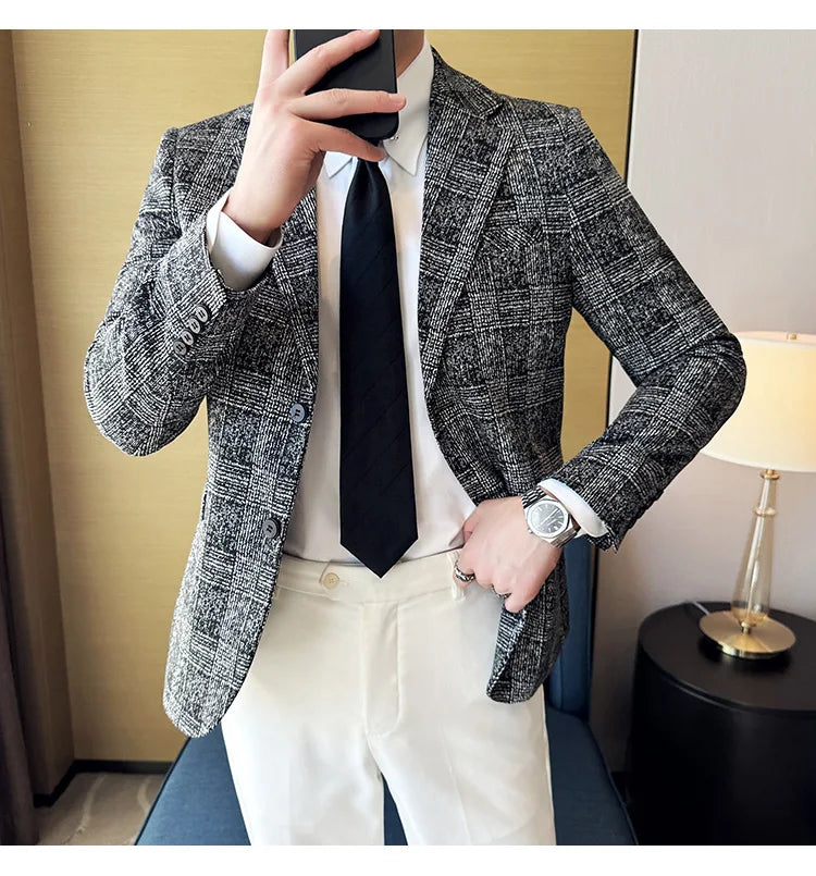 Men's British Style Fashionable Luxury Suit Jacket High-quality Plaid Slim Fit Business Social Blazer Wedding Dress Party Jacket