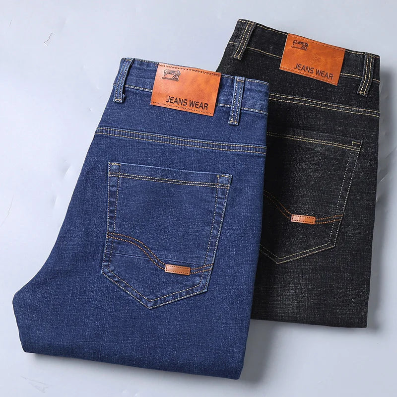 2024 New Stretch Slim Fit Pants Comfortable Soft Business Denim Trousers Male Brand Clothing Men Fashion Straight Jeans 28-40