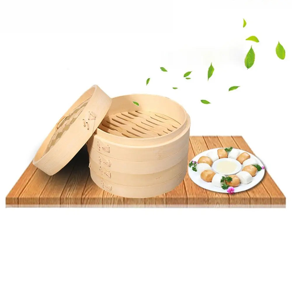 Bamboo Steamer Fish Rice Dumplings Snack Basket Set Heated Steamer Kitchen Cooking Tools 10/15/20cm Steam Pot With Cover Steamer