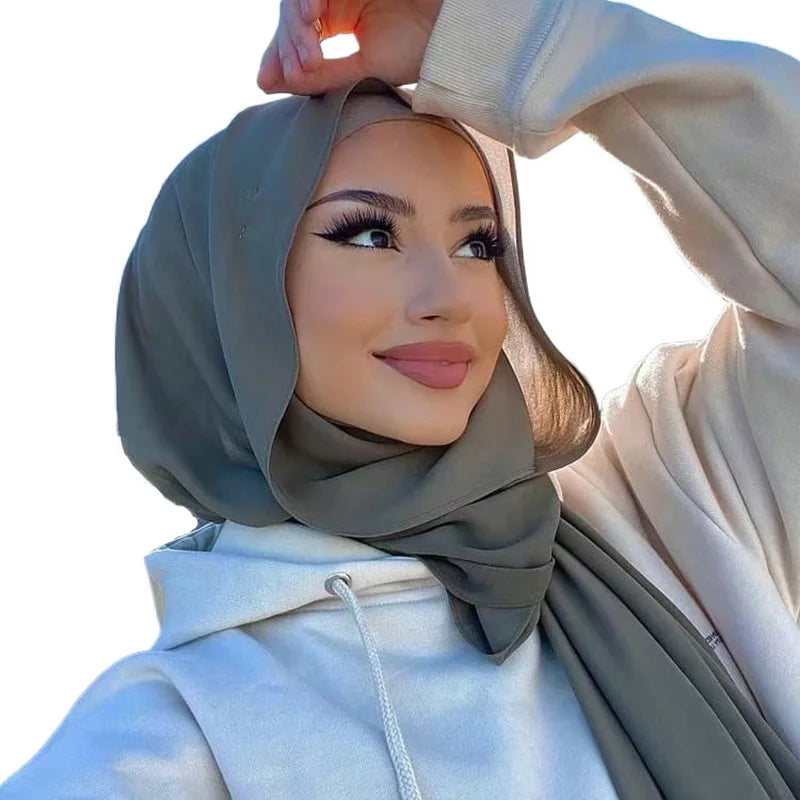 Ramadan Muslim Chiffon Hijabs For Woman Plain Color Headscarf Long Shawl Scarf Women Jersey Hijabs Ladies Islam Voile Hijab