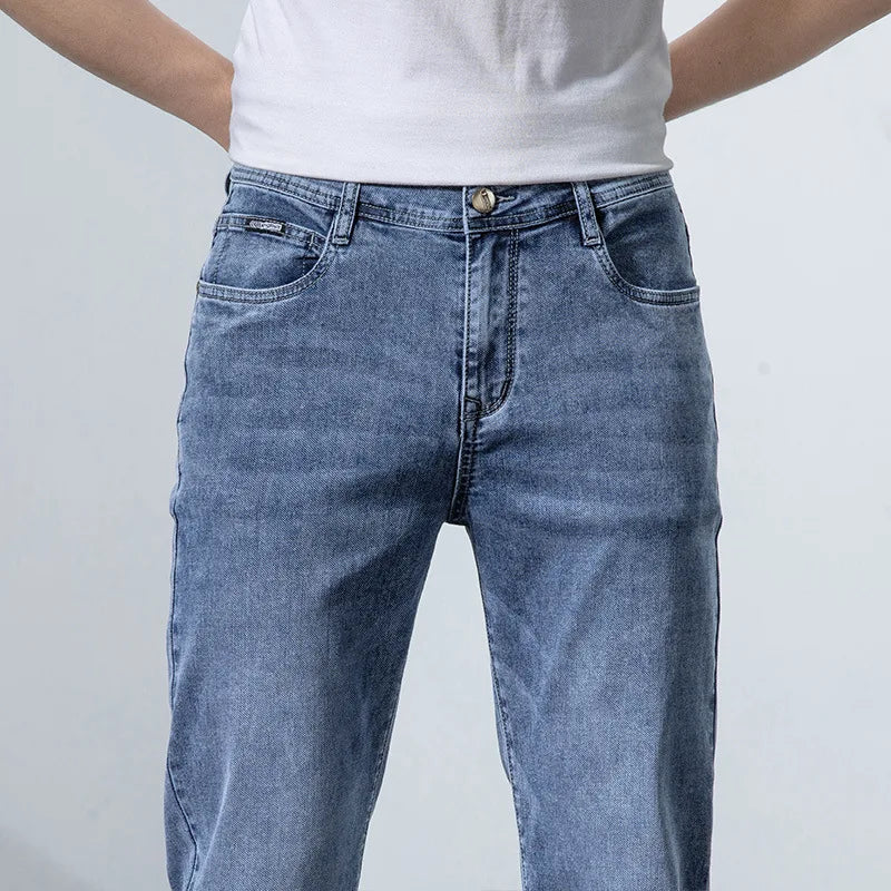 Korean Streetwear Jeans For Men Stretch Skinny Men's Clothing Cotton Fashion Denim Trousers Slim Casual Pants Gray Classic 2023