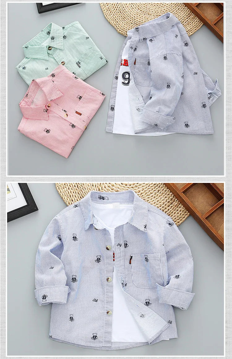 Spring Autumn New Long Sleeve Boys Shirt Classic Plaid Lapel Kids Shirts Top With Pocket Baby Boy Casual Shirt Children Clothing