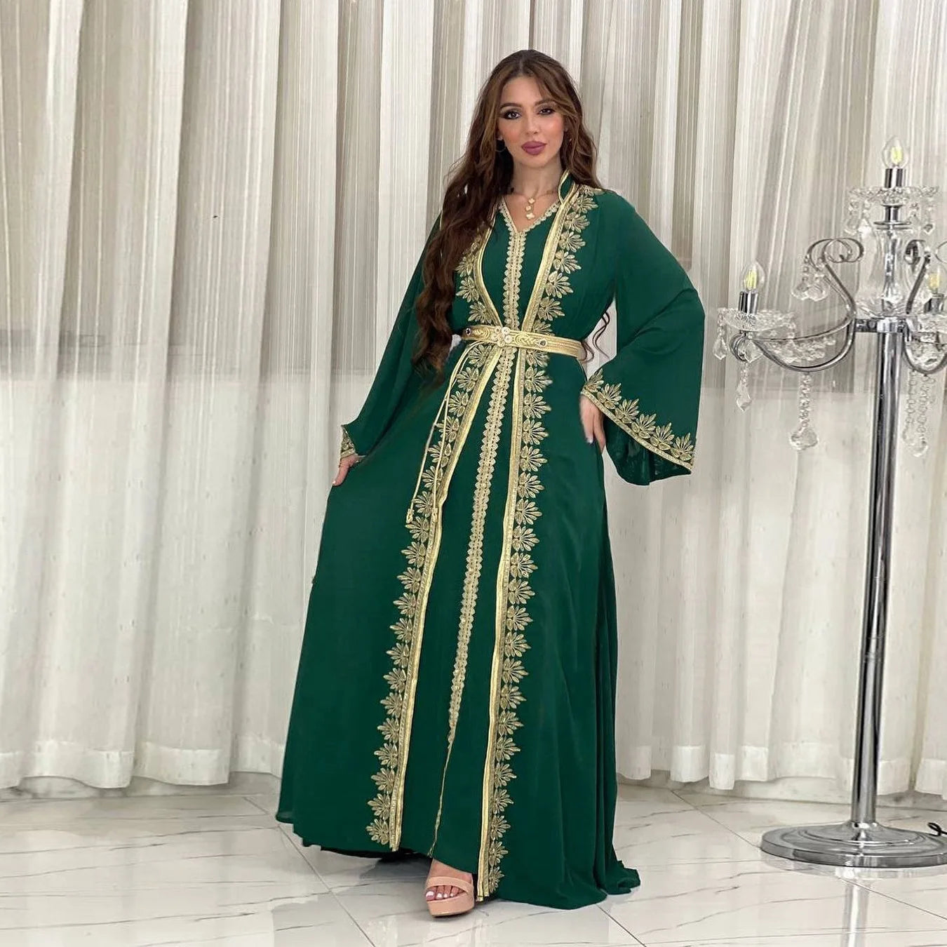 Eid Muslim Women Party Dresses Jalabiya 2 Piece Set Embroidery Arab Long Robe Ramadan Morocco Dubai Abayas Islam Vestidos Kaftan