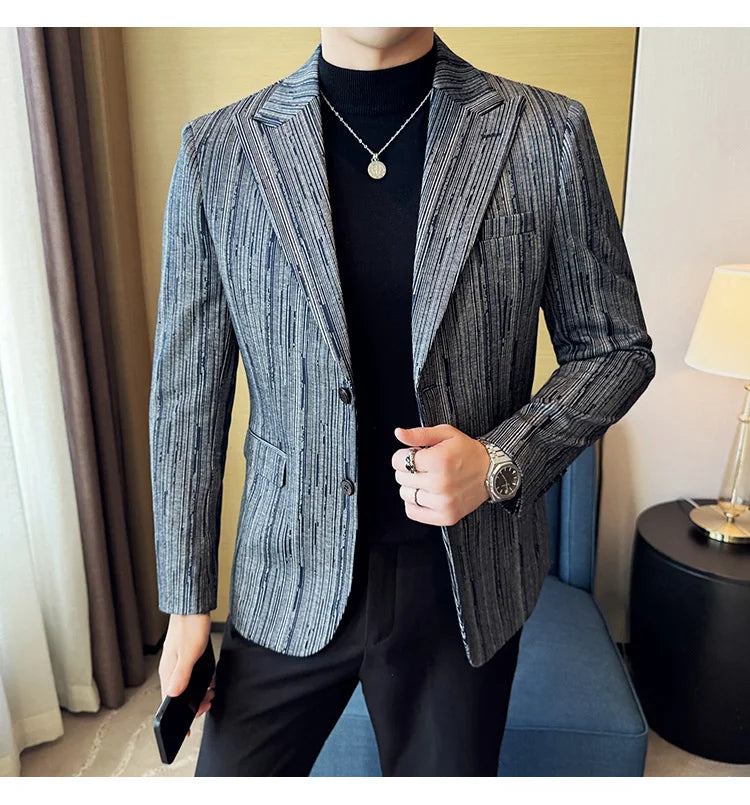 Men's British Style Fashionable Luxury Suit Jacket High-quality Plaid Slim Fit Business Social Blazer Wedding Dress Party Jacket