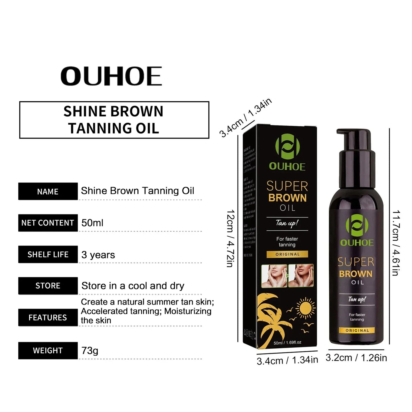 Shine Tanning Oil Sunless Self Tanning Body Bronzer Summer Beach Sexy Solarium Powerful Natural Tanning Boosting Oil 50ml