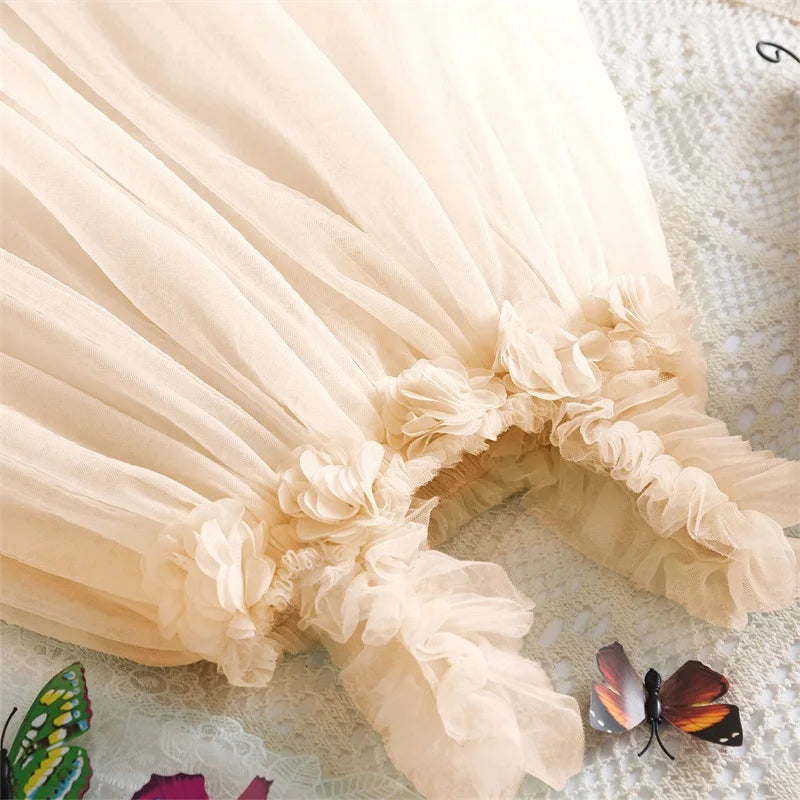 Little Girls Summer Dress for Kids Princess Birthday Party Gown 3D Flower Sling Tutu Wedding Baby Dresses Vintage Floral Clothes