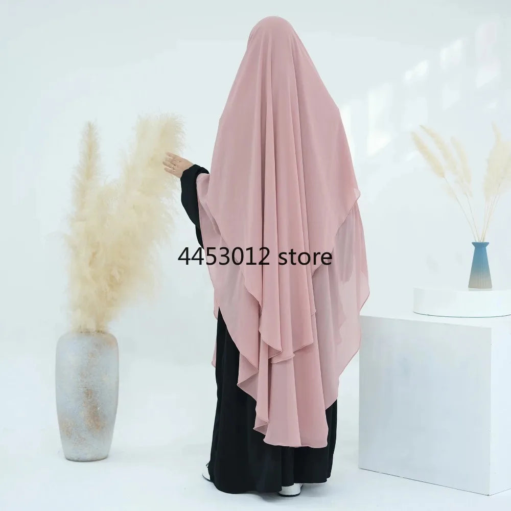 Two Layers Chiffon Muslim Niqab Headscarf, Extra Long Khimar, Prayer Scarfs, Dubai, Turkish, Islamic Hijabs, Ramadan, New, 2024