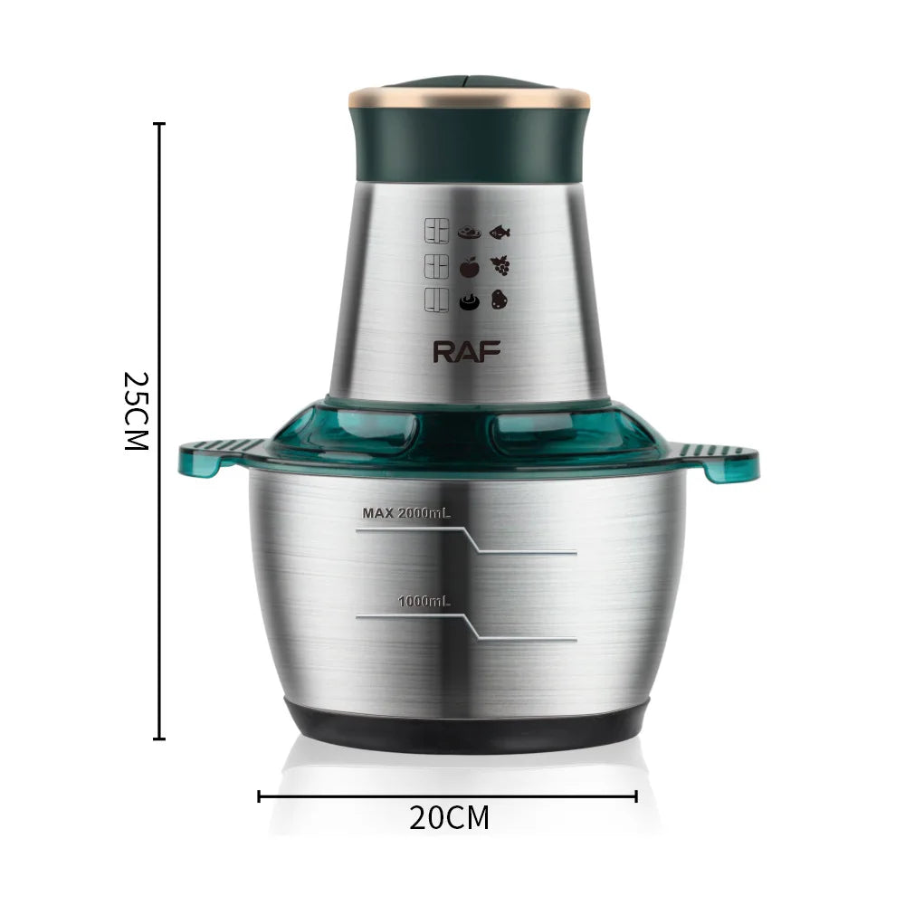 Electric Meat Mincer Grinder Stainless Steel Chopper 2L Food Processor Garlic Mud Maker Blender Large Capacity Kitchen Utensils