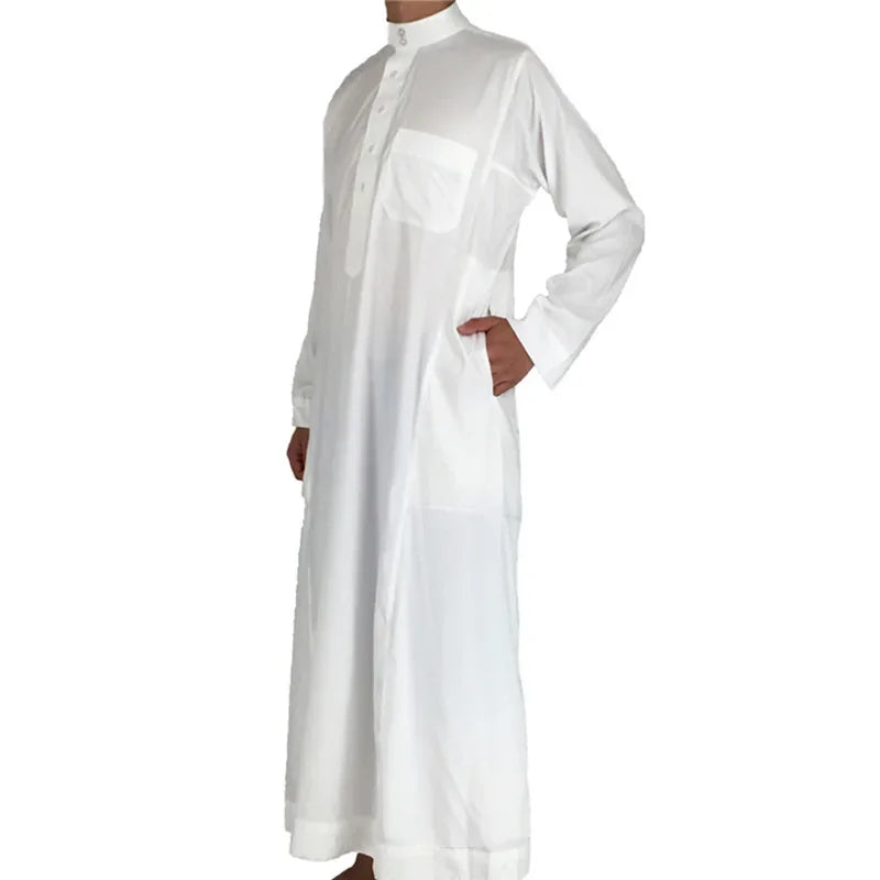 Solid Muslim Fashion Men Robe Kaftan Abaya Pakistan Jubba Men Bonnet Homme Musulman Arabic Islamic Clothing Qamis Homme Musulman