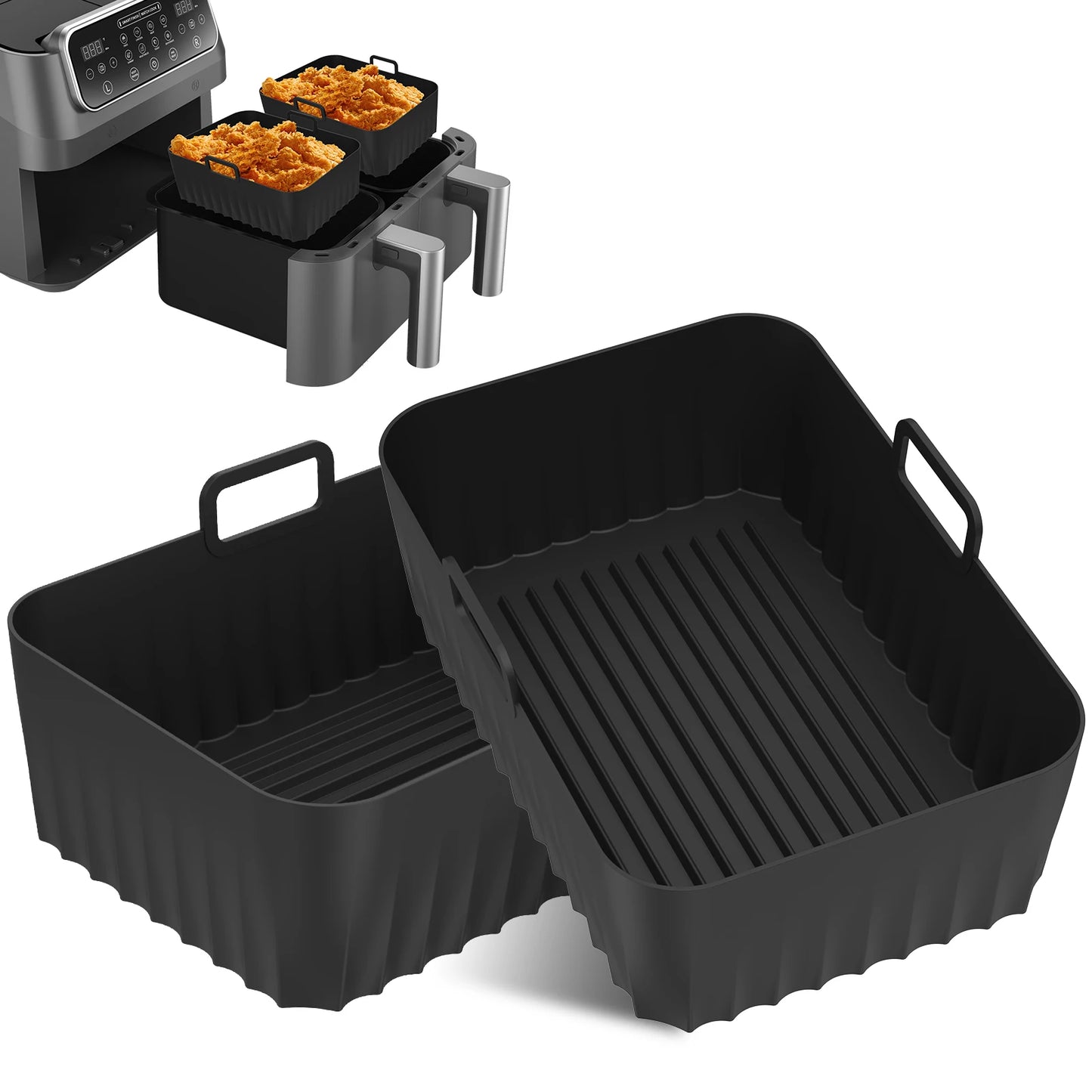 4/2pc Air Fryer Baking Tray Liner Silicone Pot Oven Bake Basket Fried Chicken Pan Pizza Mat Baking Sheet Fruit Veggi Wash Basket