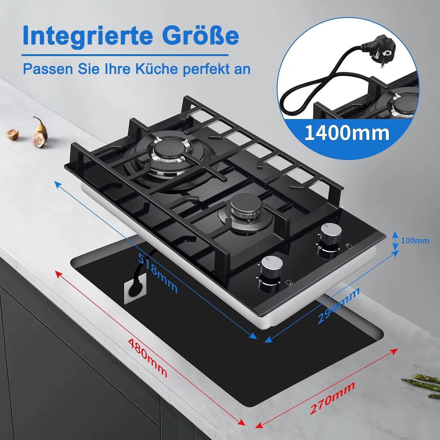 TopStrong 2 Burner Ceramic Glass Built-in Stove Natural Gas Propane Gas hob EUGCT-B02