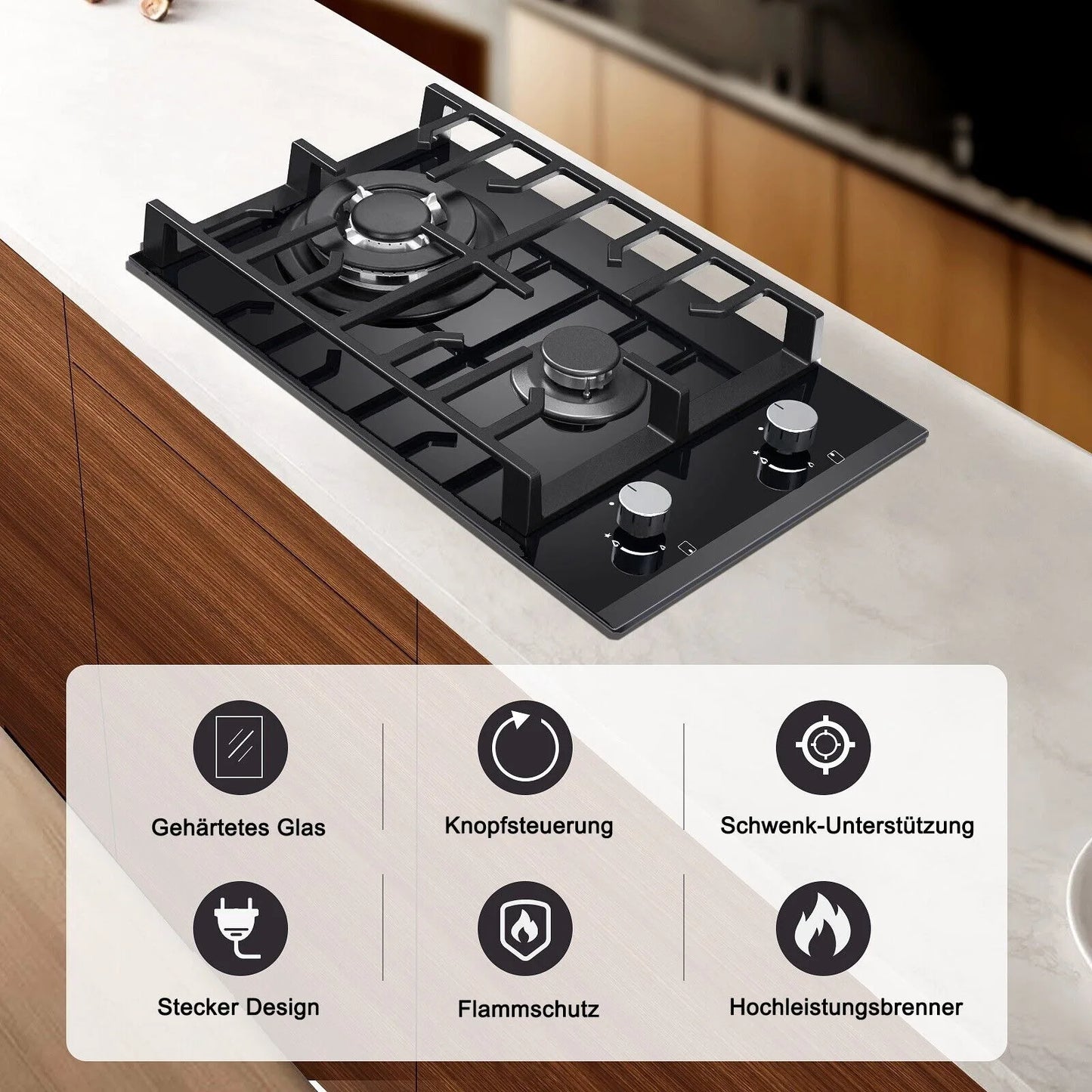 TopStrong 2 Burner Ceramic Glass Built-in Stove Natural Gas Propane Gas hob EUGCT-B02