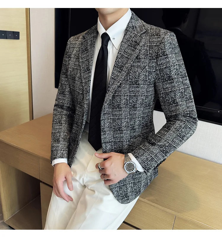 Men's British Style Fashionable Luxury Suit Jacket High-quality Plaid Slim Fit Business Social Blazer Wedding Dress Party Jacket