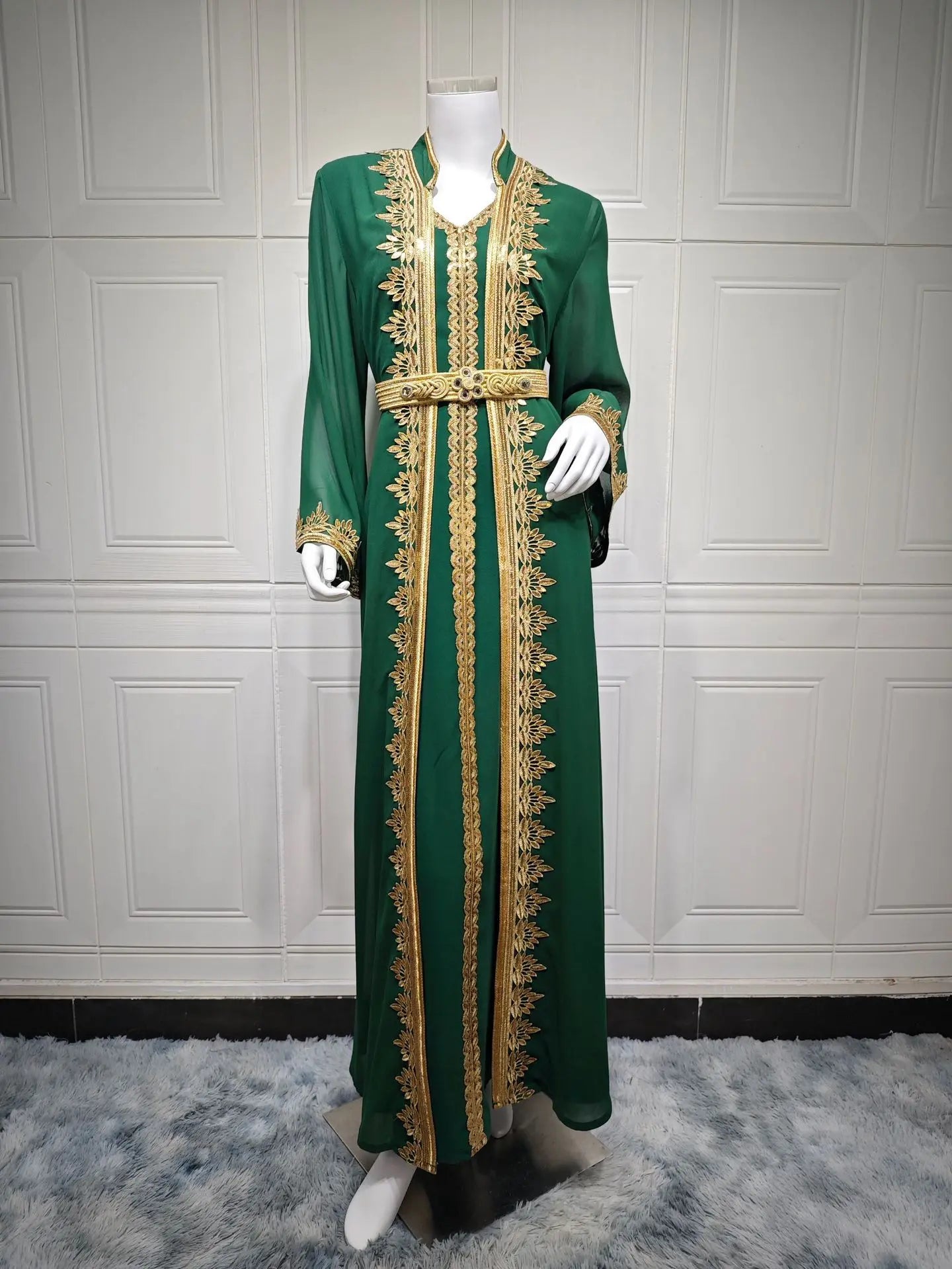 Eid Muslim Women Party Dresses Jalabiya 2 Piece Set Embroidery Arab Long Robe Ramadan Morocco Dubai Abayas Islam Vestidos Kaftan