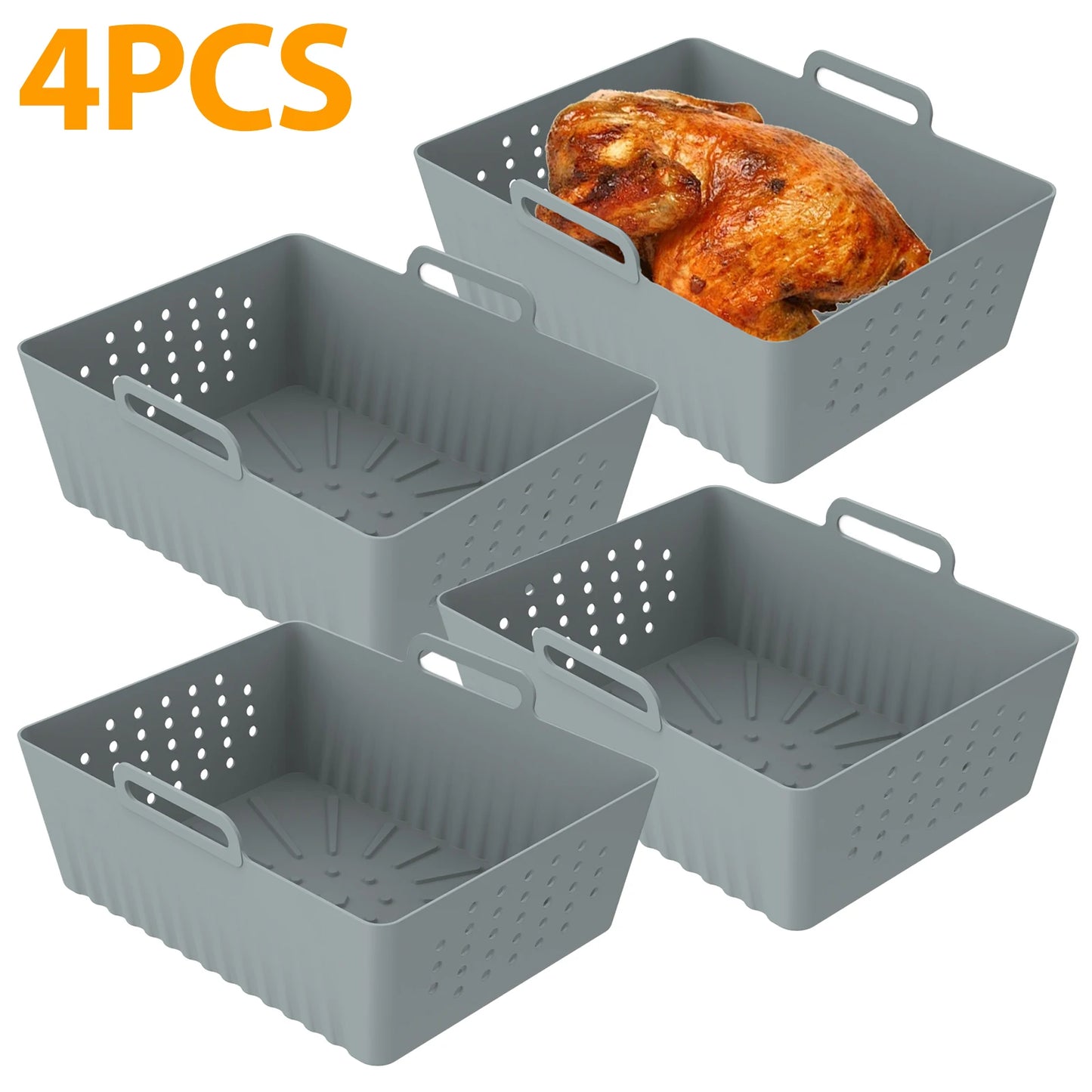 4/2pc Air Fryer Baking Tray Liner Silicone Pot Oven Bake Basket Fried Chicken Pan Pizza Mat Baking Sheet Fruit Veggi Wash Basket