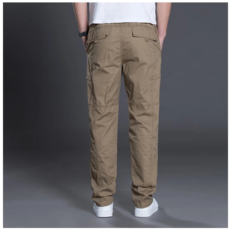 Big Size Men's Cargo Trousers Straight Leg Work Pant Men Loose Fit Cotton Summer Wide Overalls Male Side Multi Pocket Large Size