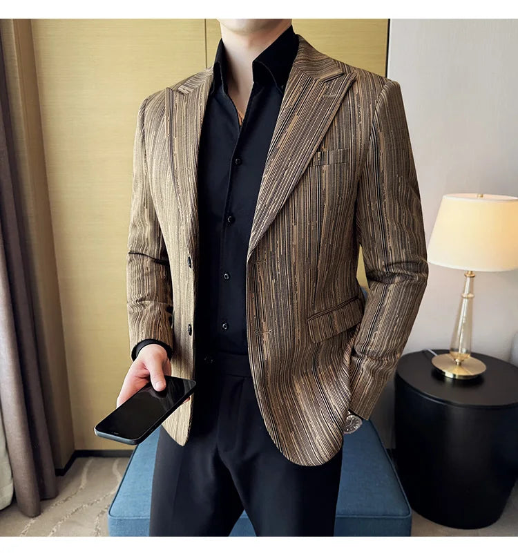 Men's British Style Fashionable Luxury Suit Jacket High-quality Plaid Slim Fit Business Social Blazer Wedding Dress Party Jacket