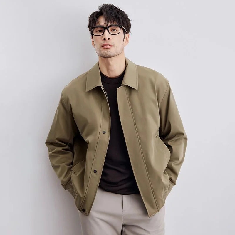 Vintage Jacket Man Spring Casual Loose Fashion Retro Short Coat Men High Quality Solid Turndown Collar Street Outwears