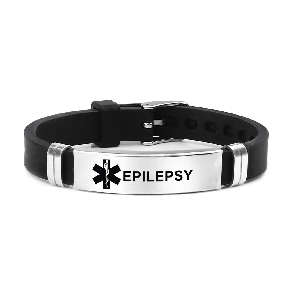 Stainless Steel Engravable Medical Alert Bracelets Diabetes Epilepsy Alzheimer's Allergy Women Men Silicone Bracelet Jewelry